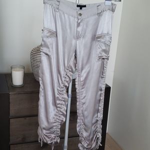 Silky super hip silver dress pants.